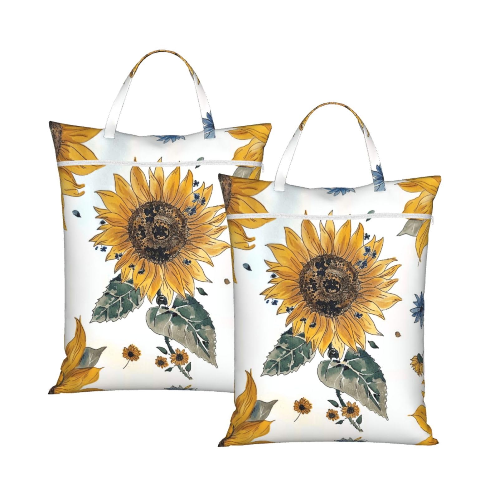 Large Travel Laundry Bags,Sunflower Print with Handle Foldable Laundry Bag for Holidays Gym Swimming and Family Trips, 2Pcs