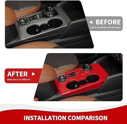 Vista 5 de Ajuste de panel de cambio para consola central con portavasos Panel de cubierta de engranajes Compatible con Ford Bronco Sport 2021-2024, Rojo