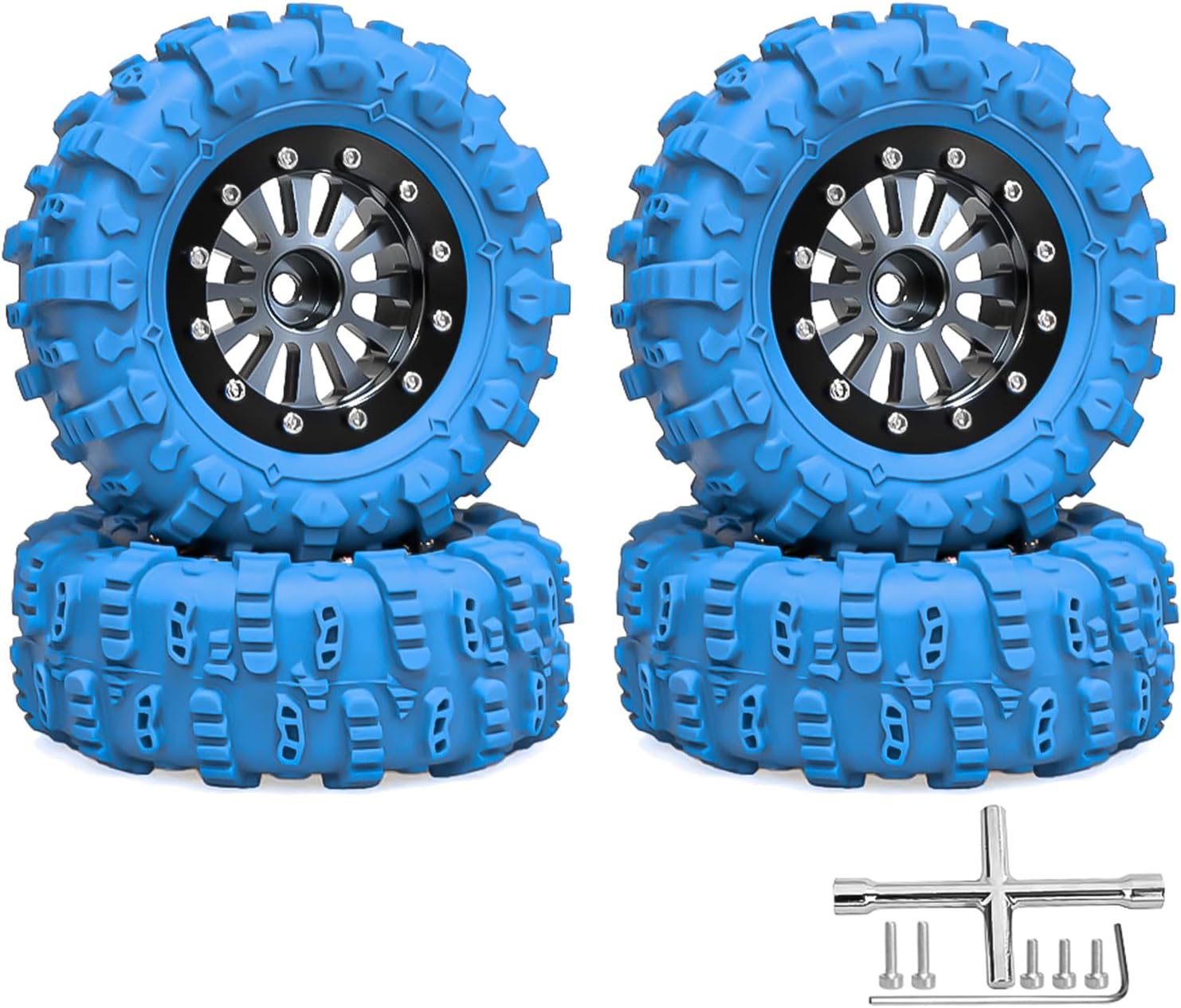 LRFHL 1.3 Crawler Tires Colored 1.3" Aluminium Beadlock Wheel Tires Set for 1/18 1/24 TRX4M SCX24 RC Crawler Car Upgrade (4PCS, Blue)