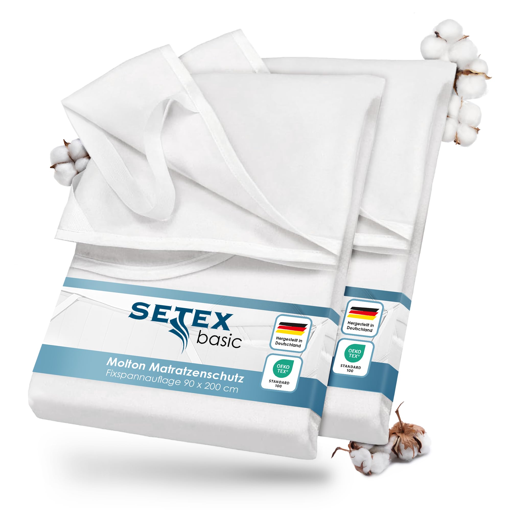 SETEX Molton Matratzenschutz, Doppelpack, 90 x 200 cm, Matratzenschoner aus 100% Baumwolle, Generation, Weiß