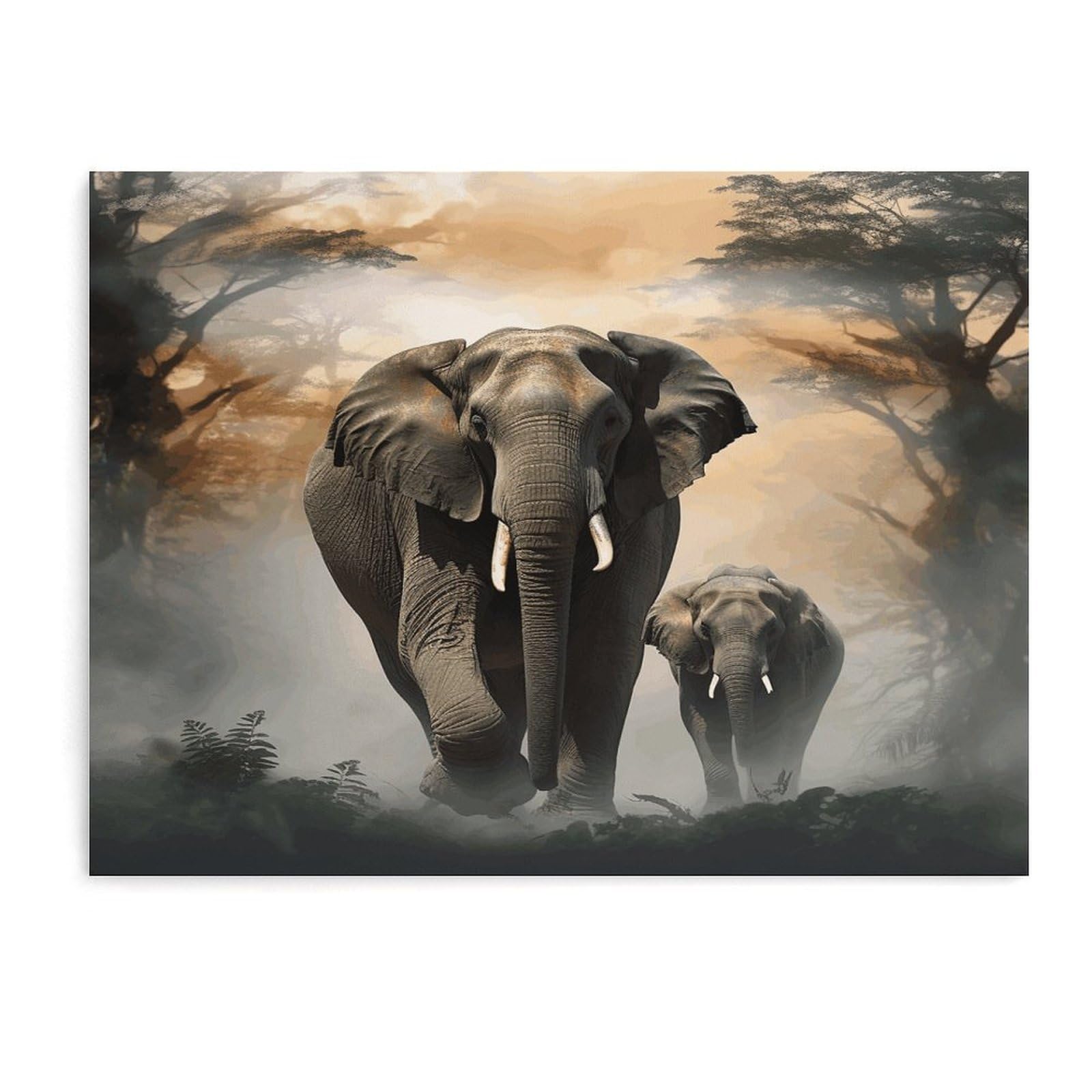 Fodpand Unframe-Style Elephant In The Fog Bathroom Wall Art Canvas Prints, Artwork For Walls For Living Room Hallway Stair Office Wall Decor, Pictures Home Decor 15.7X11.8 Inch