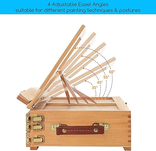 Miniatura 4 de MEEDEN Caballete grande ajustable de mesa para dibujos, caja de almacenamiento de madera de haya maciza multifunción con 3 cajones para artistas,