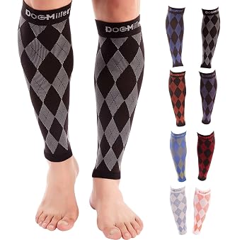 Doc Miller Calf Compression Sleeve 2030 mmHg Footless Socks for Circulation, Calf Support, Leg Pain Relief, Shin Splints & Varicose Veins, Men & Women, Running, Nurses, Travel Argyle, 1 Pair