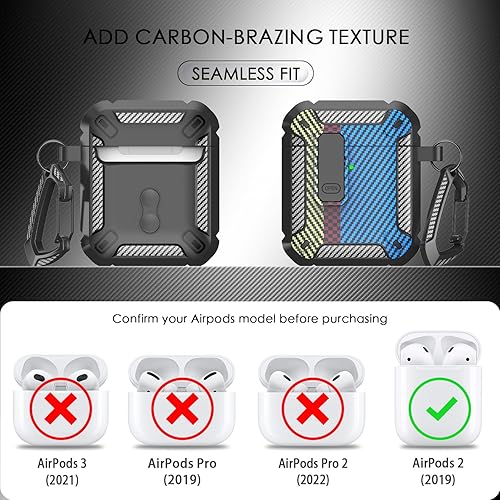 Miniatura 6 de RFUNGUANGO Funda para AirPods de 2 generación con kit de limpieza, armadura protectora de carcasa dura militar con bloqueo para funda de carga de