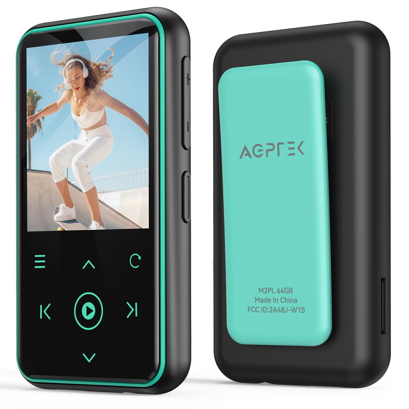 AGPTEK 64Go Lecteur MP3 Bluetooth 5.3 avec Clip, 1,8 Pouces Lecteur Musique Sport HiFi avec Reconnexion Bluetooth Automatique, Radio FM/Podomètre, Ultra-léger 36g, Mini Baladeur pour Courir - Bleu