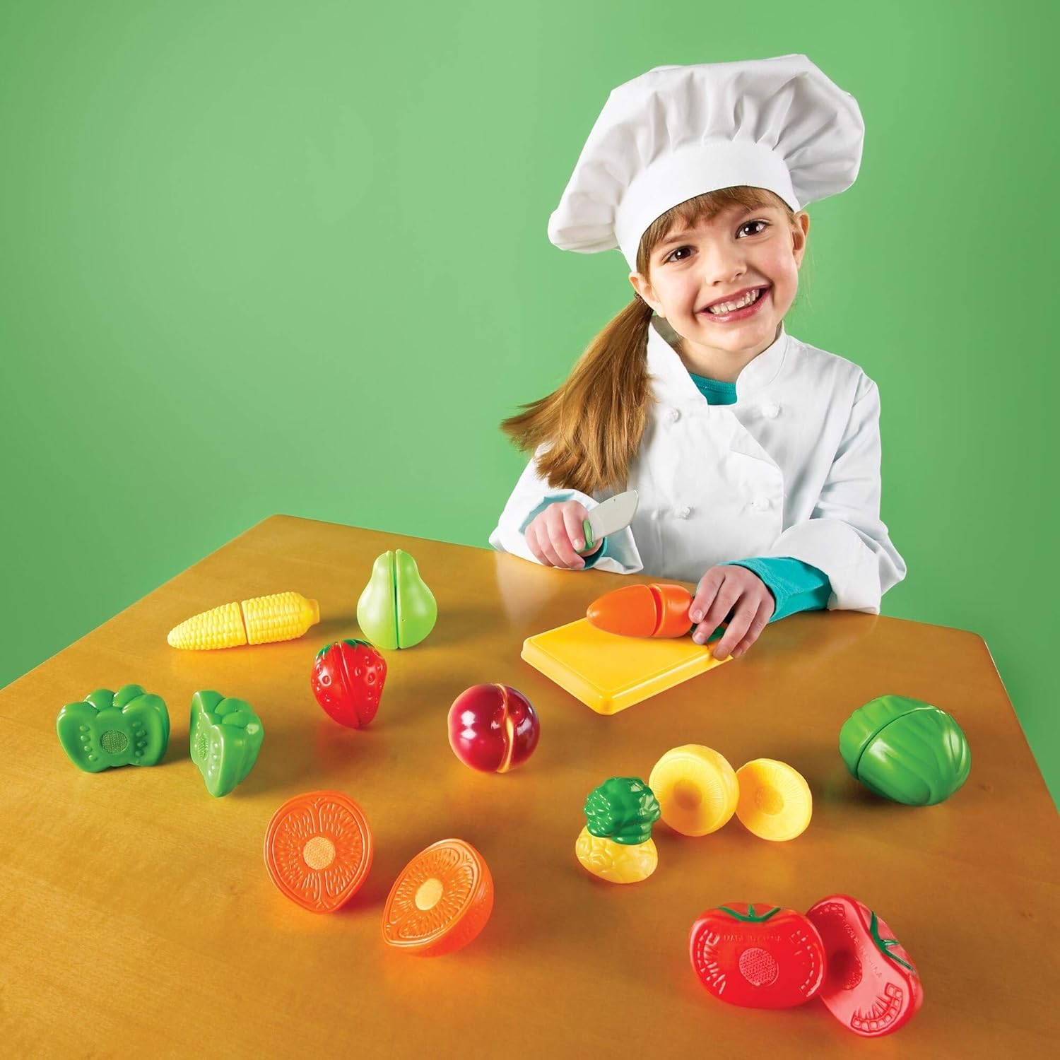 Learning Resources Pretend & Play Fruit, Cutting Fruits and Veggies Toy, Kids Play Food, Plastic Fruit & Veggies, Kitchen Toy, Ages 3+, Multi-Color