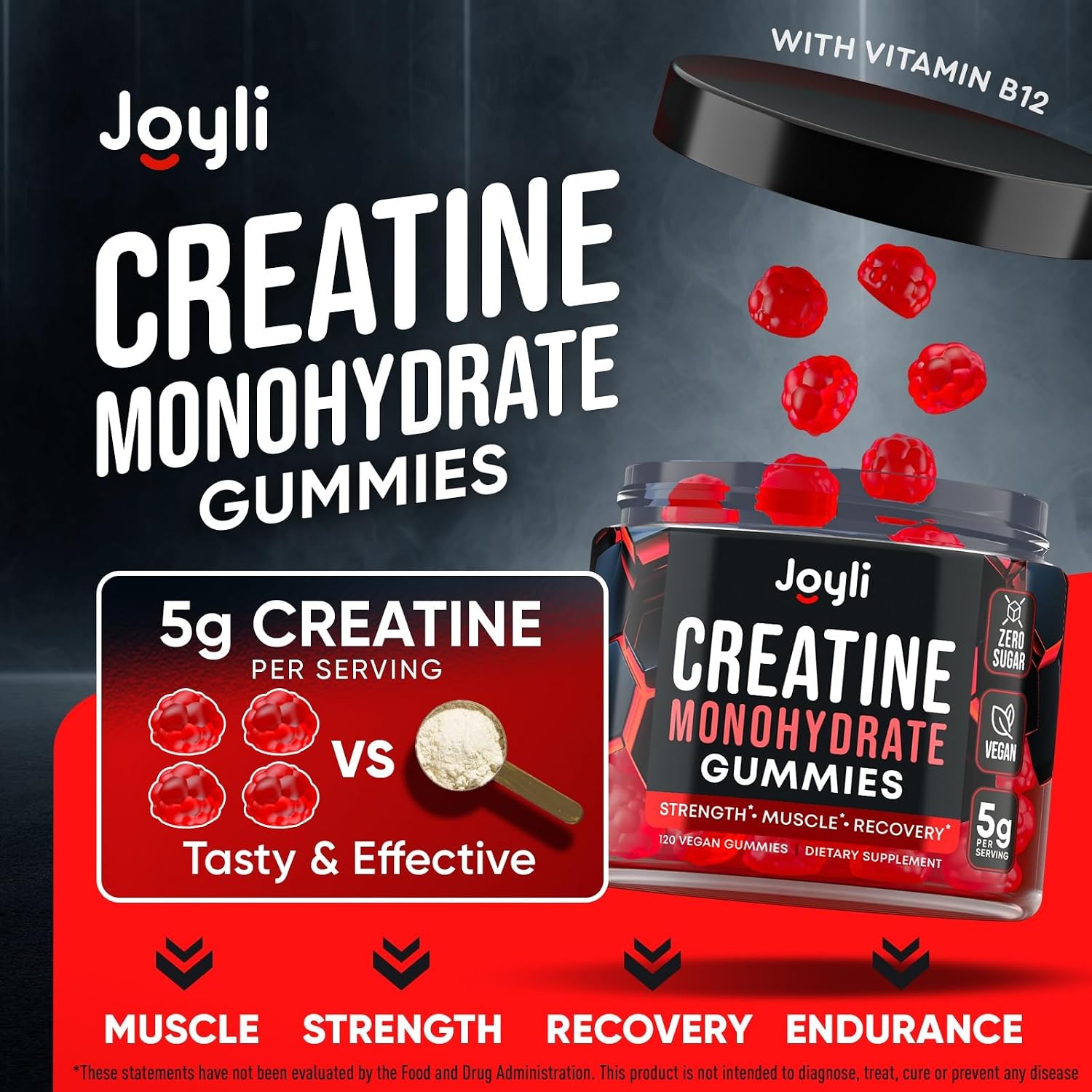 Creatine Monohydrate Gummies 5g - 120 Sugar-Free Gummy Bears - Pre Workout with Creatine for Women and Men - Creatine Monohydrate Flavored with Stevia - Pre workout Gummies with Creatine