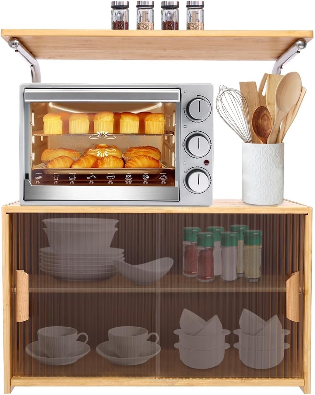 Natural Bamboo Kitchen Pantry Sideboard - Freestanding Storage Cabinet with 2 Sliding Doors & Shelves for Kitchen Organization - Stylish & Functional Furniture