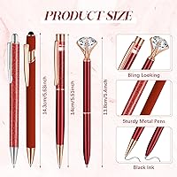 Vista 3 de Sabary 8 bolígrafos rojos con soporte para bolígrafo para escritorio, con purpurina de cristal y diamante, bonito soporte para lápices, organizador