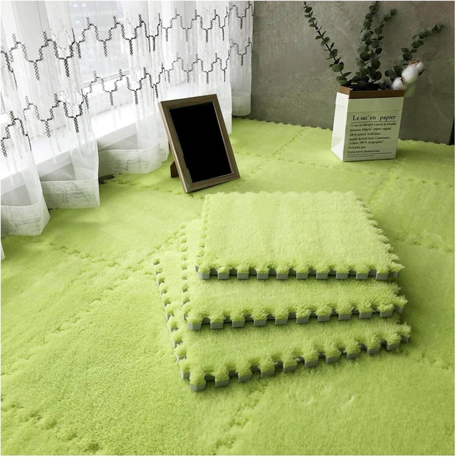 LoiYtrd Plush Foam Floor Mat 12x12inch Square Foam Playmat Fluffy Interlocking Foam Tiles(Green,20pcs)