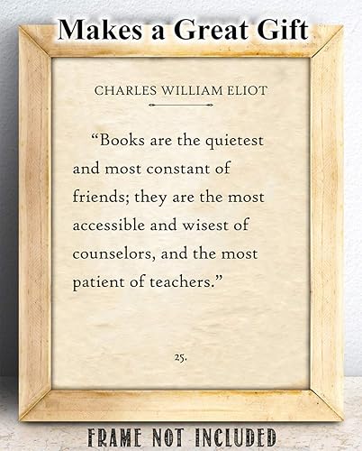 Miniatura 2 de Charles William Eliot - Books Are The Quietest And Most Constant - Old Book Page Motivational Poster, Inspirational Art for Home and Library,