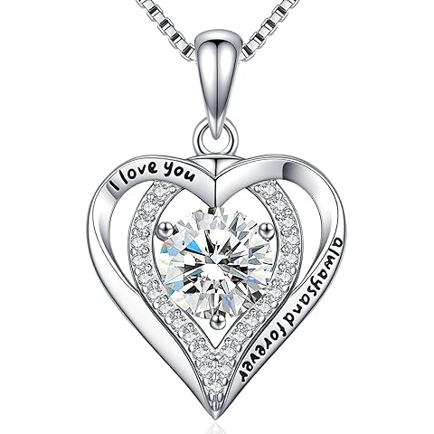 Moissanite Necklace for Women, 1-3 Carat Heart Pendant Necklace, 925 Sterling Silve...