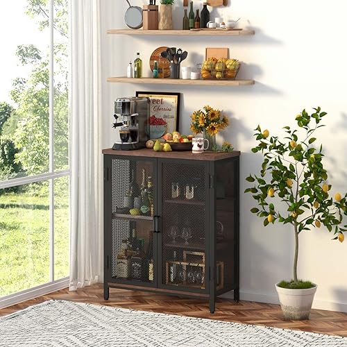 Miniatura 9 de BON AUGURE Mesa consola industrial para sofá, para entrada, pequeño gabinete de café para licor, pequeño aparador de buffet para cocina y comedor
