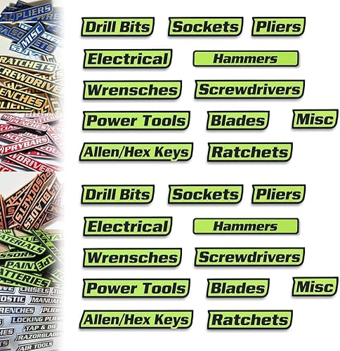 Miniatura 7 de Paquete de 12 etiquetas magnéticas para caja de herramientas, 12/24/36 unidades, etiquetas de metal duraderas para cajón de caja de herramientas,