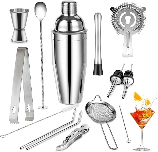 Cocktail Set,Cocktail Making Set 13Pcs, Cocktail Shaker Set,Bartending Kit Stainless Steel Cocktail Bar Tools,Large Drink Mixer Kits,Perfect Home Bartending Kit(750ML)