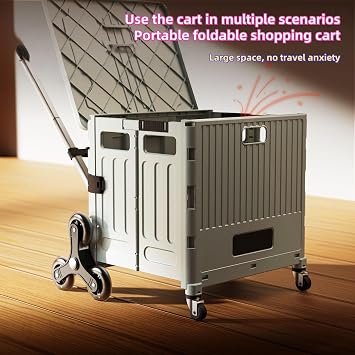 Outdoor Camping Picnic Cart,Boot Cart, Collapsible Trolley Box Cart,With Stair Climbing Wheels and Telescopic Handles,For Groceries, Laundry, Picnics, Camping, Garden, Fishing white,Wanxiang