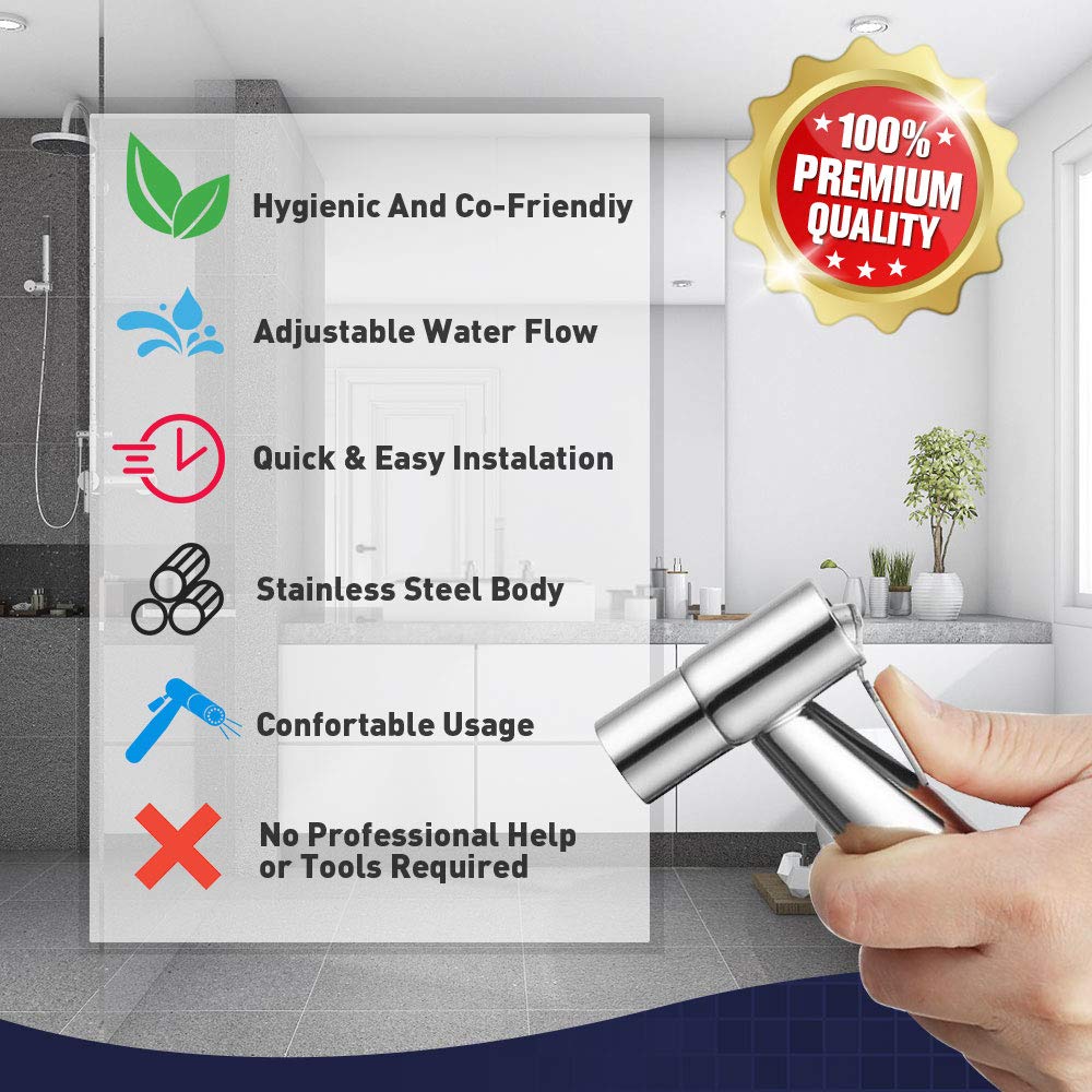 【New Version】Handheld Bidet Toilet Sprayer, Premium Stainless Steel Bathroom Bidet Sprayer Set, Baby Cloth Diaper Sprayer with Superior Complete Accessories, Support Wall or Toilet Mount : Baby
