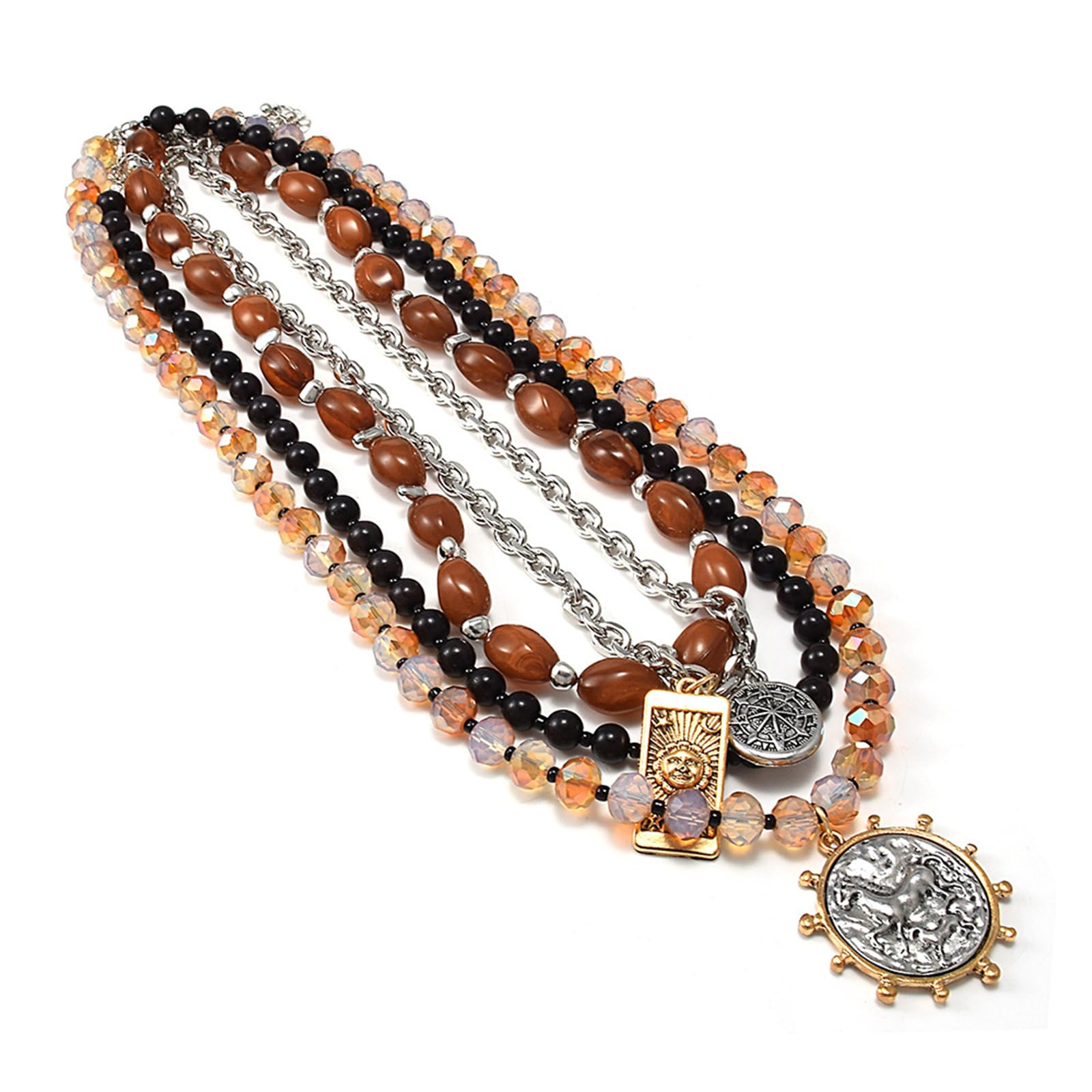 Collana con monete in rilievo multistrato retrò per le donne