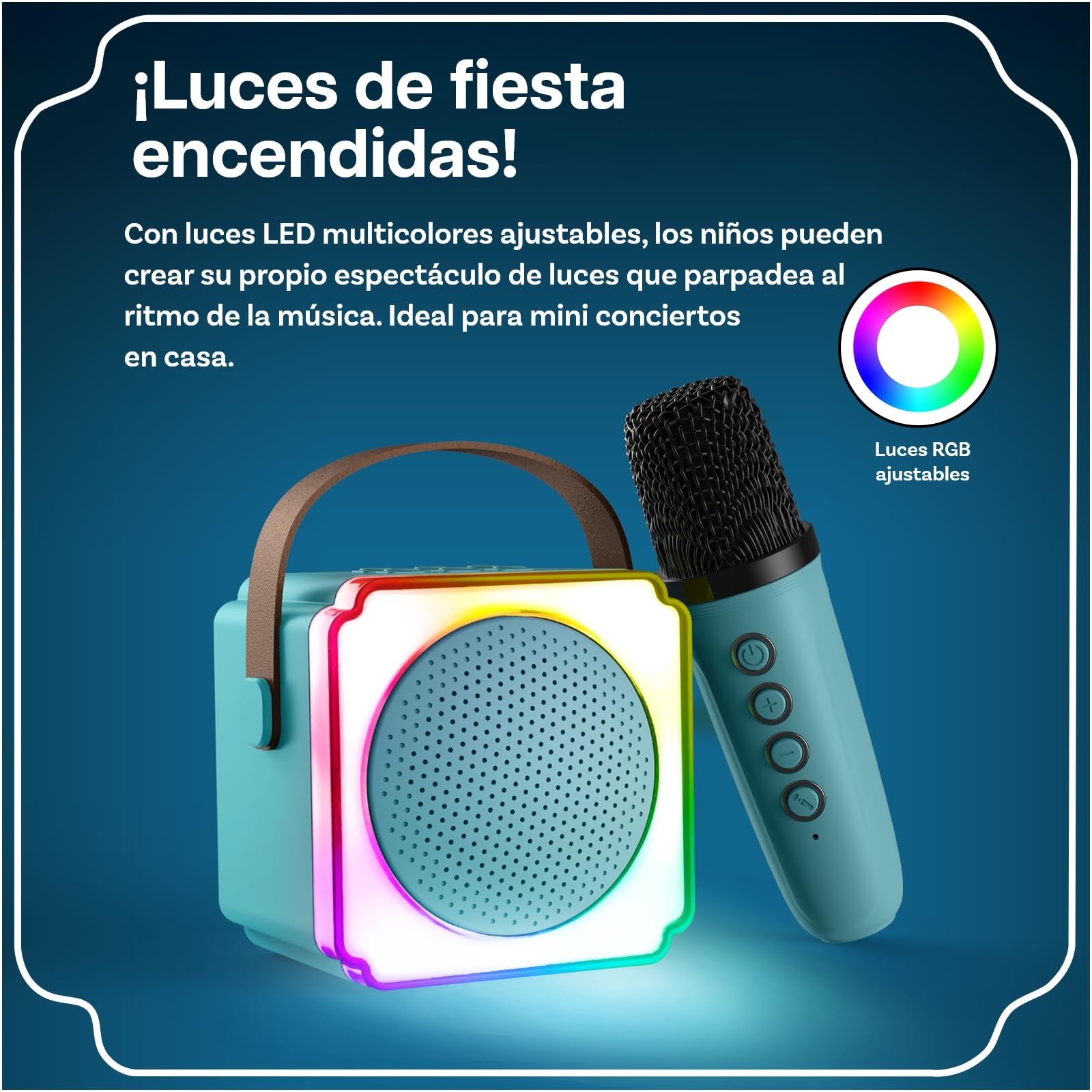Karaoke para Infantil por MMOBIEL - Karaoke Bluetooth - Altavoz Portátil, 2 Microfonos Inalambricos, Luz LED, Efectos de Voz - Canta, Música Fiesta - Regalo para Niña, Niños, Infantil 3+ Años – Azul