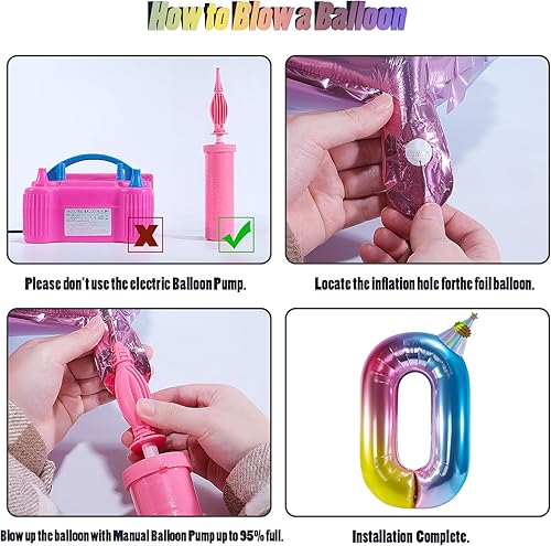 Miniatura 3 de CANREVEL Globos de helio de aluminio de 40 pulgadas con degradado arcoíris de gran tamaño, globos de helio para fiesta de cumpleaños, decoración de