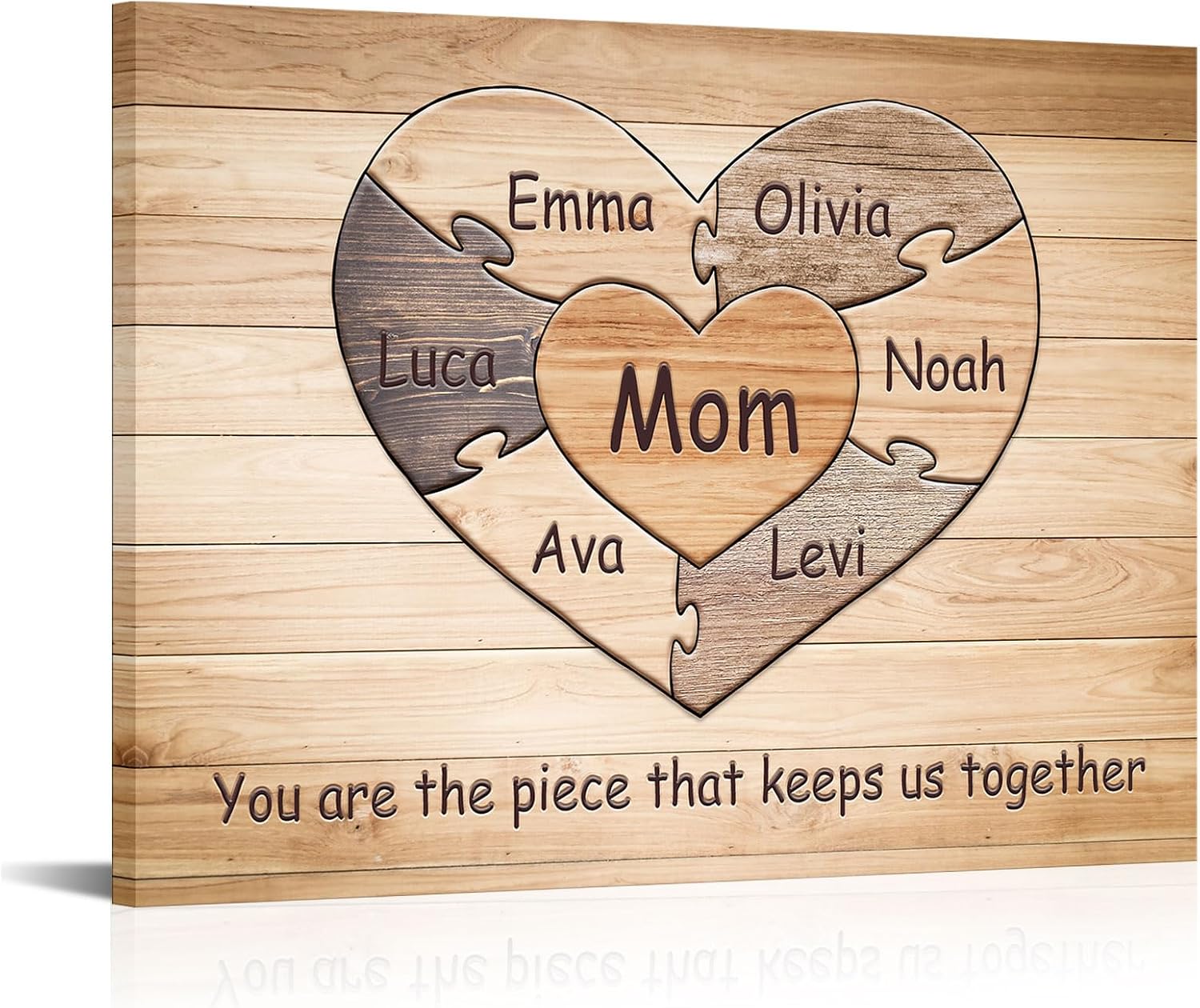 iLOOKLiKE Personalized Mother's Day Gifts for Mom Heart Shaped Puzzle with Names Wall Art Unique Birthday Presents Custom Family Quote Sign Canvas Prints Poster Framed Home Decor from Daughter Son