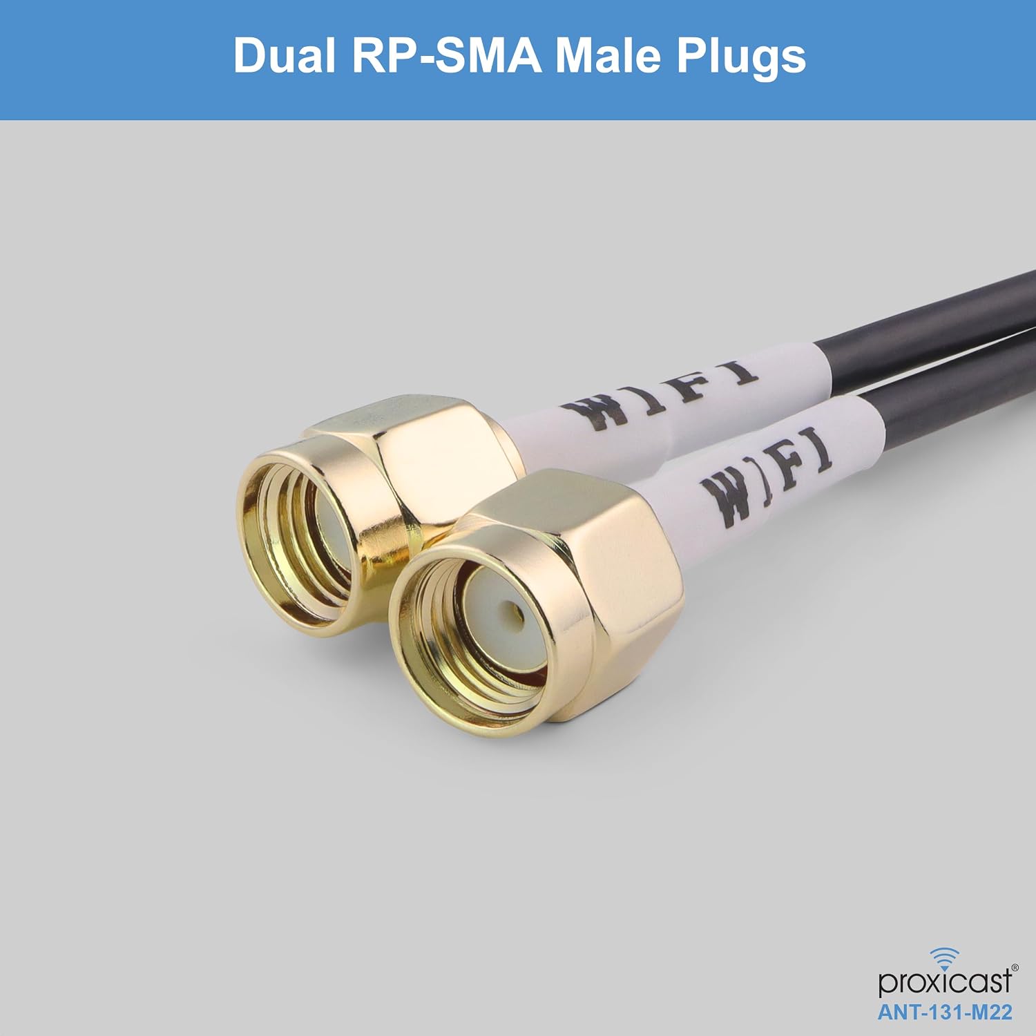 Proxicast Indoor/Outdoor 2x2 MIMO Omnidirectional WiFi Antenna - Tri-Band 2.4/5.8/6 GHz - 3-5 dBi Gain - Vandal Resistant Low Profile Fixed Through-Hole Mount - 10 ft Coax Lead w/RP-SMA (ANT-131-M22)