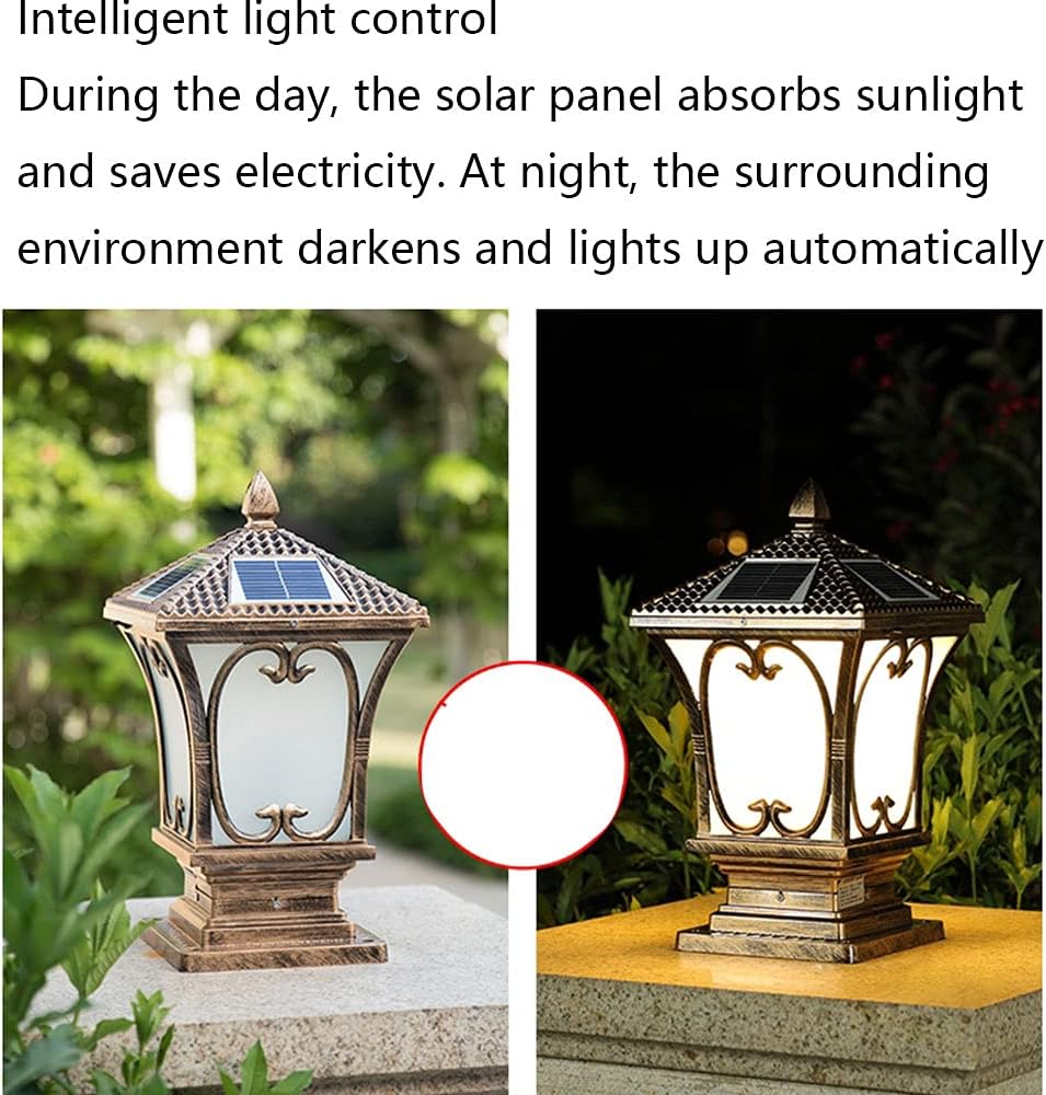 ガラスランプシェード付き ヨーロピアンスタイル ポストライト 防水 ピラーランプ ソーラー アルミニウム ガーデン街路灯 E26/2