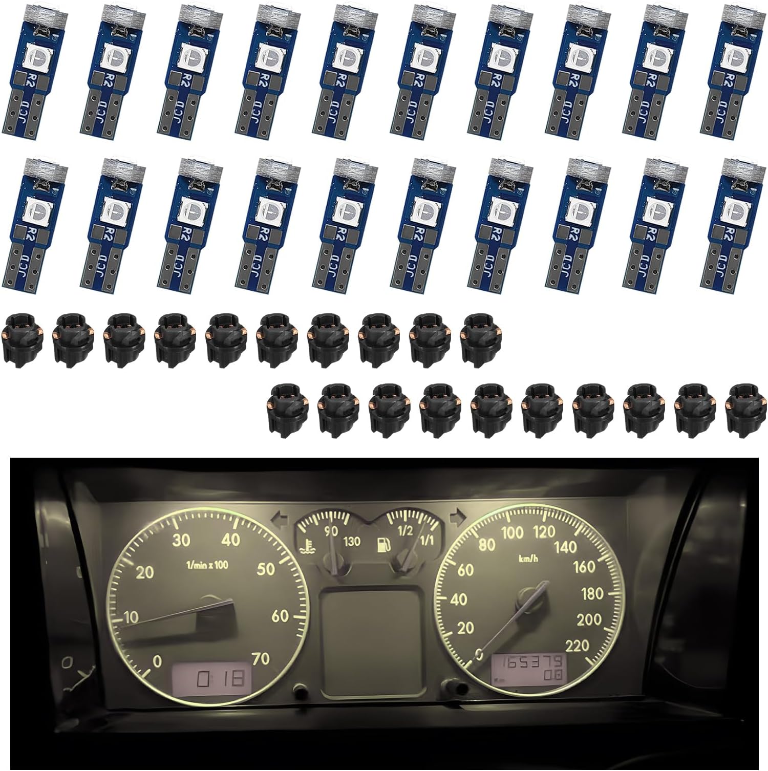 20PCS T5 LED Lights for Car Dashboard, Super Bright 3030-3SMD Auto Bulb with Twist Lock Socket, Interior Instrument Panel Gauge Indicator Replacement, Car Accessories (Warm White)
