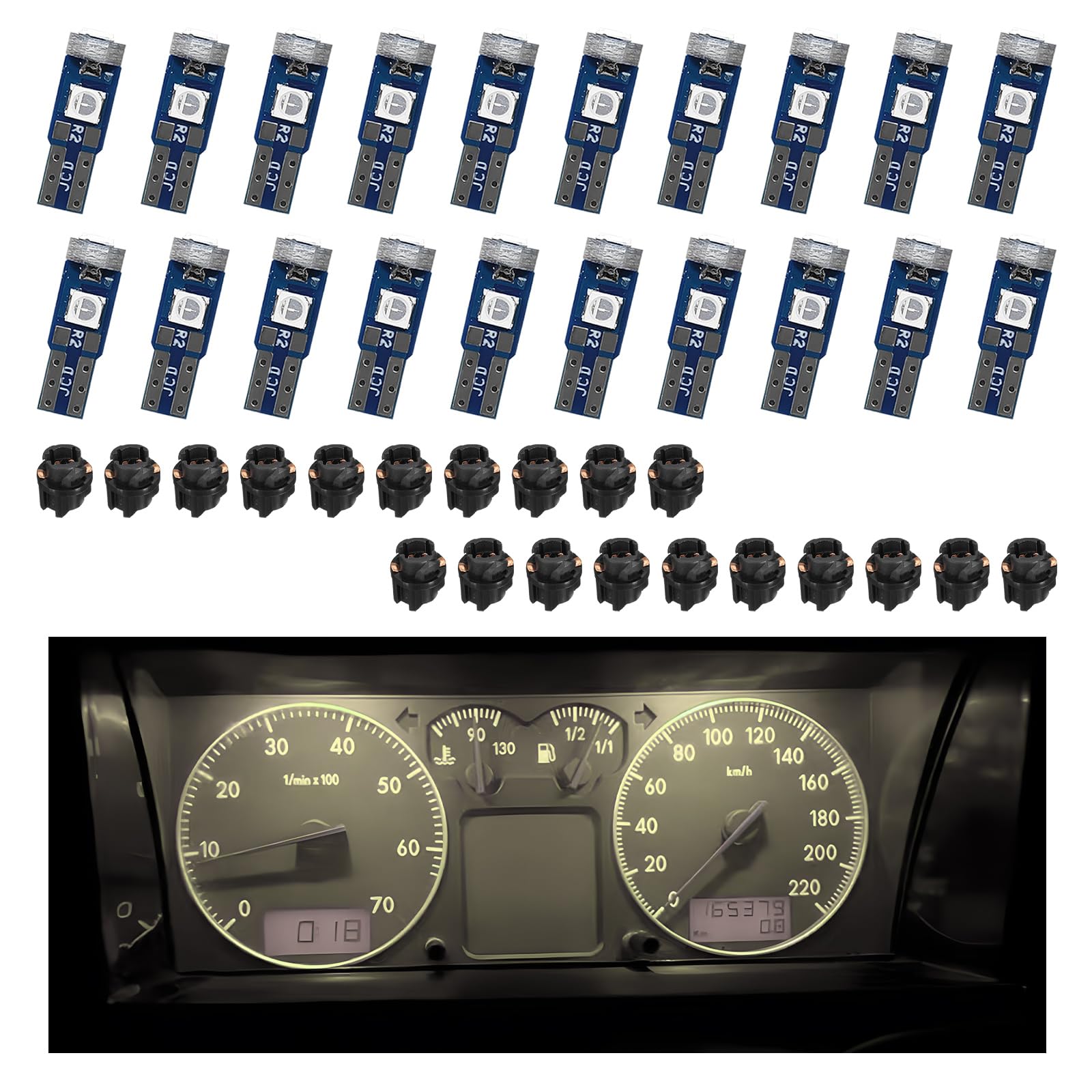 20PCS T5 LED Lights for Car Dashboard, Super Bright 3030-3SMD Auto Bulb with Twist Lock Socket, Interior Instrument Panel Gauge Indicator Replacement, Car Accessories (Warm White)