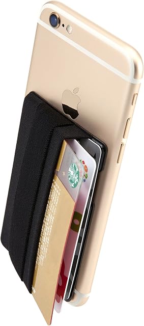 Sinjimoru Phone Grip with Card Holder, Phone Strap with Card Holder Wallet, Finger Holder on Stick-On Wallet for iPhone and Android Smartphones. Sinji Pouch Band, Black Pouch and Black Band.