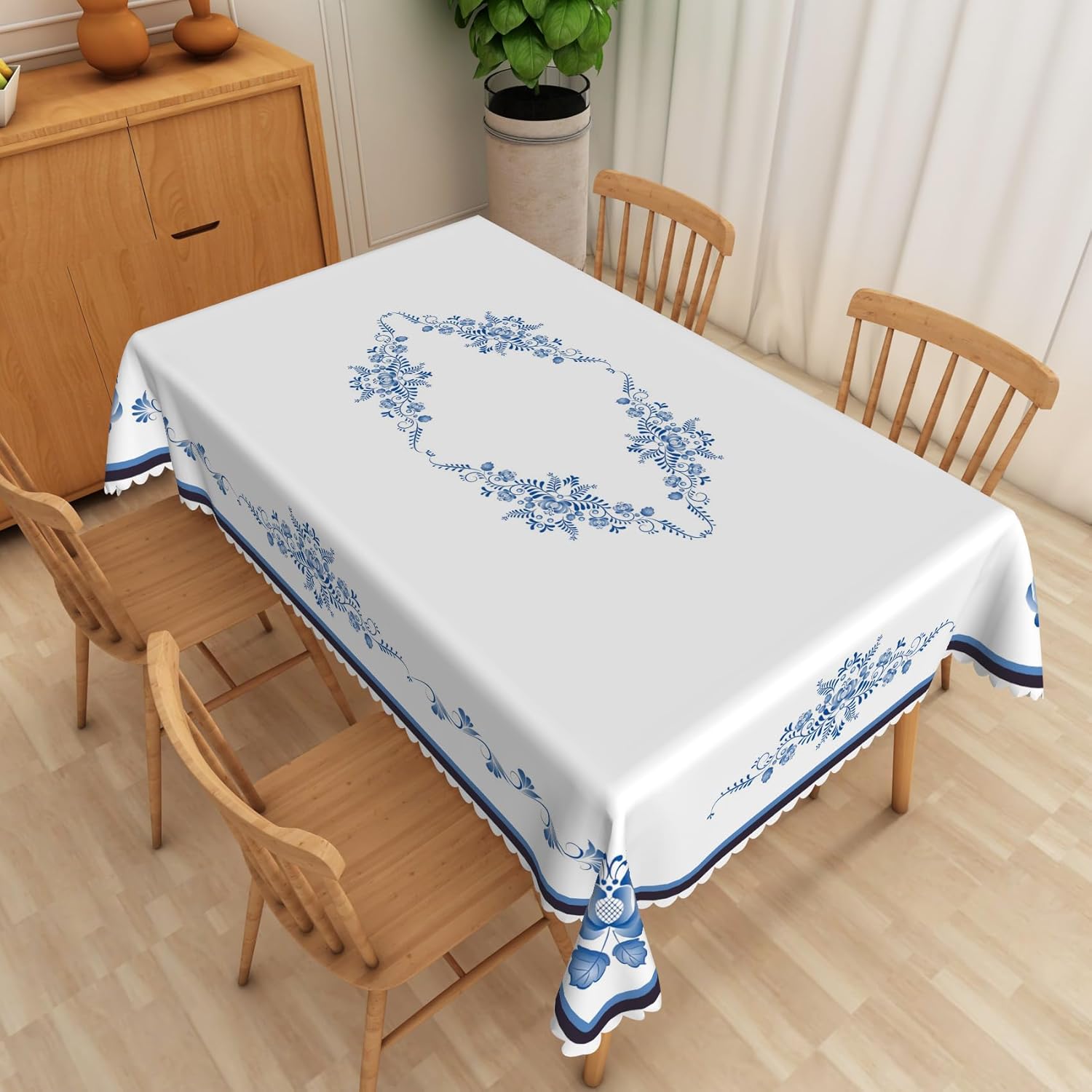 Blue Floral Rectangle Tablecloth,SIEDYCV 70x120 Inch Modern Minimalist Art Blue and White Porcelain Print Polyester Fabric Table Cloth,Waterproof Table Cover for Kitchen Dinner Picnic Party Home Decor