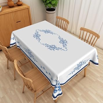 Blue Floral Rectangle Tablecloth,SIEDYCV 60x120 Inch Modern Minimalist Art Blue and White Porcelain Print Polyester Fabric Table Cloth,Waterproof Table Cover for Kitchen Dinner Picnic Party Home Decor