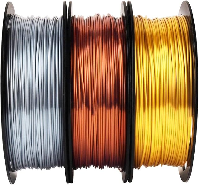 Shiny Silk Gold Silver Copper 1.75mm 3D Printer PLA Filament Bundle, Each Spool 0.5kg, 3 Spools Pack, with One 3D Printer Remove Tool MIKA3D