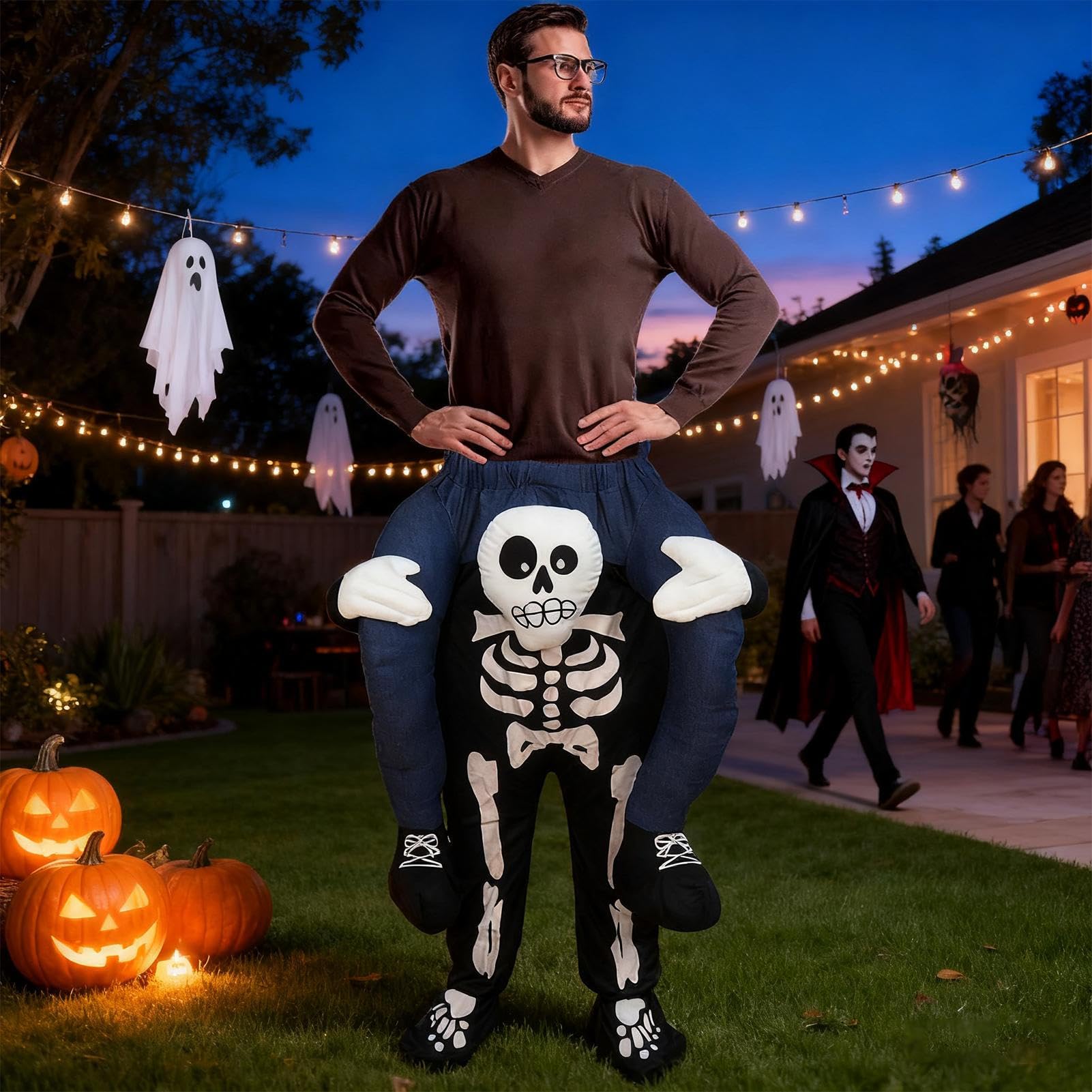 Ubrania kostiumowe na Halloween, przyciągające uwagę przebranie, kostium szkieletu dorosłych, odzież kostiumowa, dla kobiet, mężczyzn, starszych przyjaciół, cosplay, wydarzenie, urodziny, pokaz