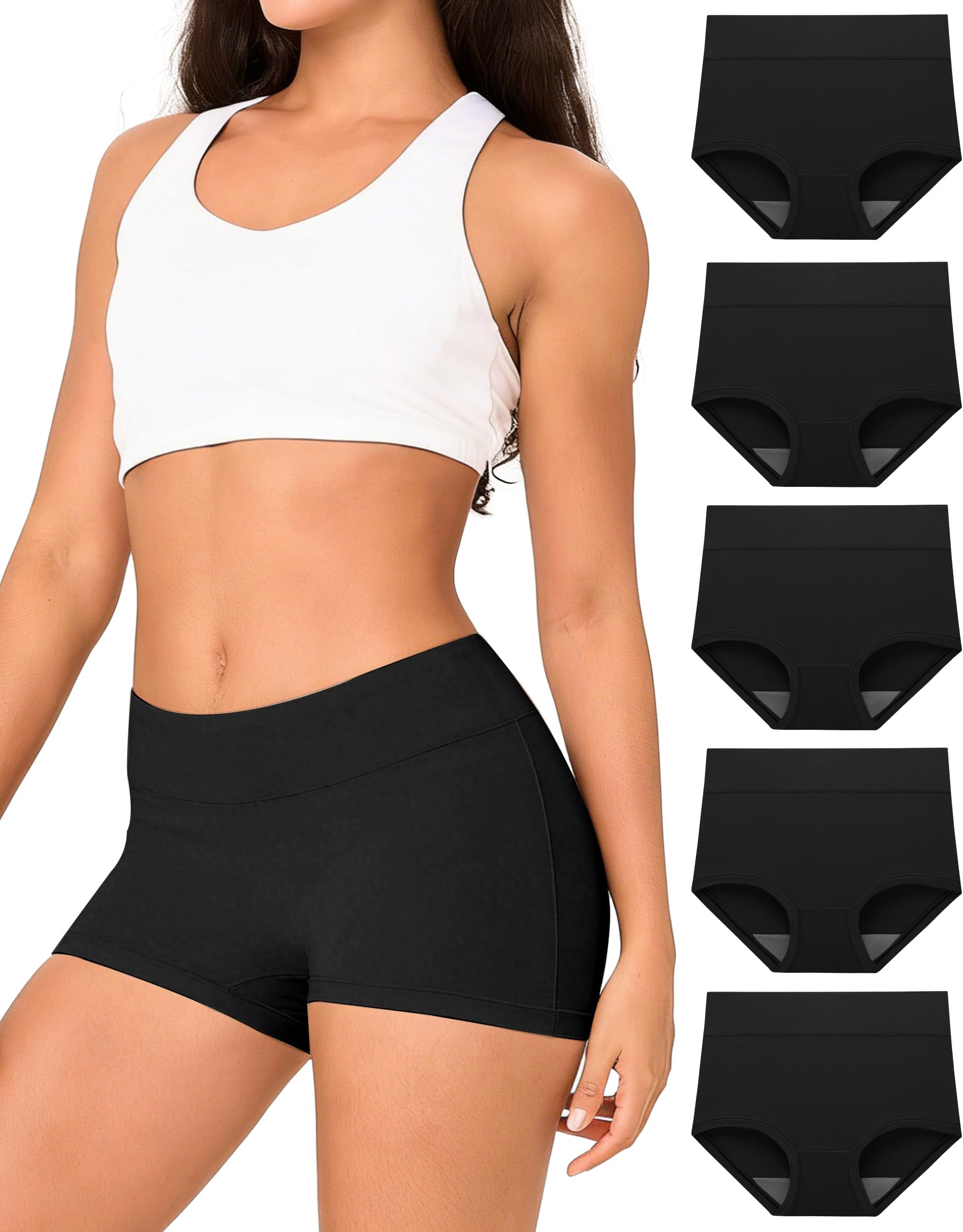 BAMBOO COOL Womens Boy Shorts Underwear High Waisted Boxer Briefs 5 Pack