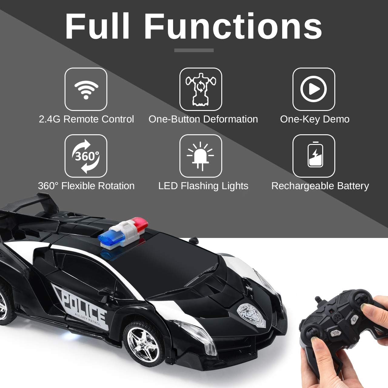Onadrive Remote Control Car Transform Robot,1:18 Model RC Car Robot for Kids,Robot Deformation Car Model Toy Gift for Children,One Button Transformation & Realistic Engine Sounds