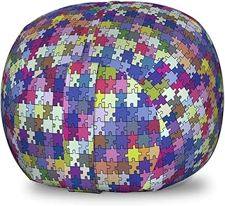 Ambesonne Game Print Storage Toy Bag Chair, Continuous Retro Pattern with Abstract Vivid Hobby Themed Motif Design Art, Stuffed Animal Organizer Washable Bag, Small Size, Multicolor