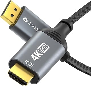 Sonero Cable 4K DisplayPort 1.2 a HDMI 2.0, DisplayPort macho a HDMI macho, 4K 60Hz, 2K 120Hz, funda de algodón, gris/negro, 1,00 metros