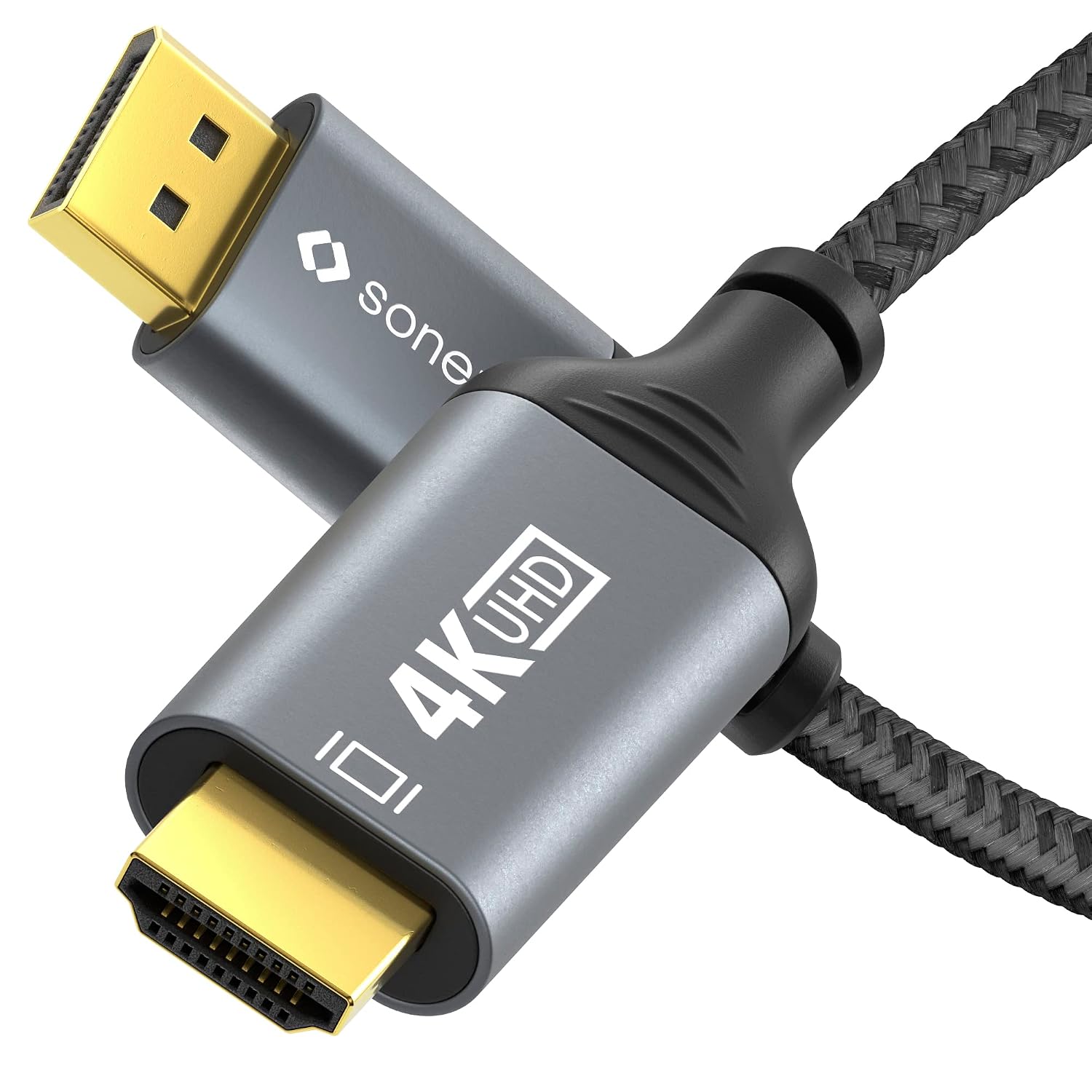 Sonero® 4K DisplayPort 1.2 to HDMI 2.0 Cable, DisplayPort Male to HDMI Male, 4K 60Hz, 2K 120Hz, Cotton Sheath, Grey/Black, 3.00 Metres