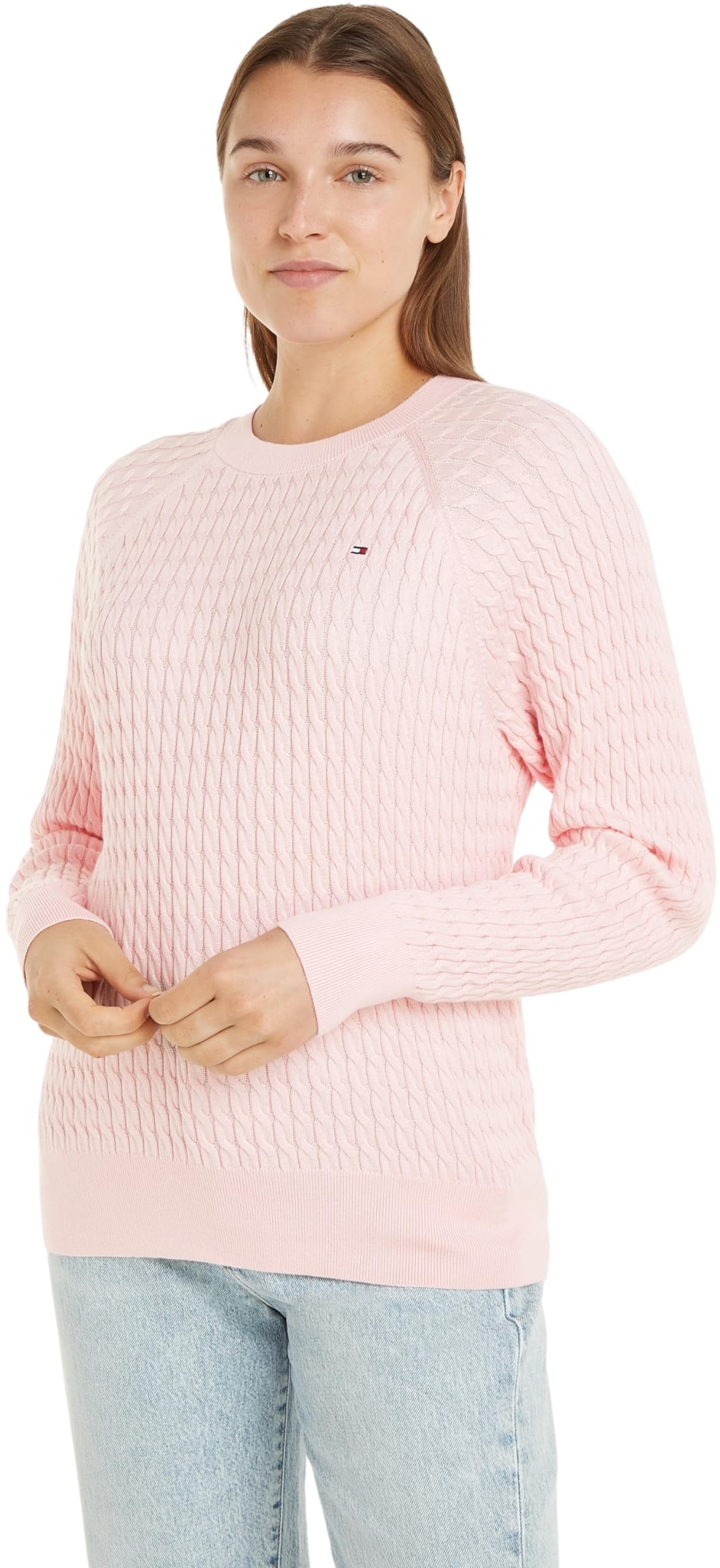 Tommy Hilfiger Women's Cable Knit Jumper, Pink (Delicate Pink), 3XL