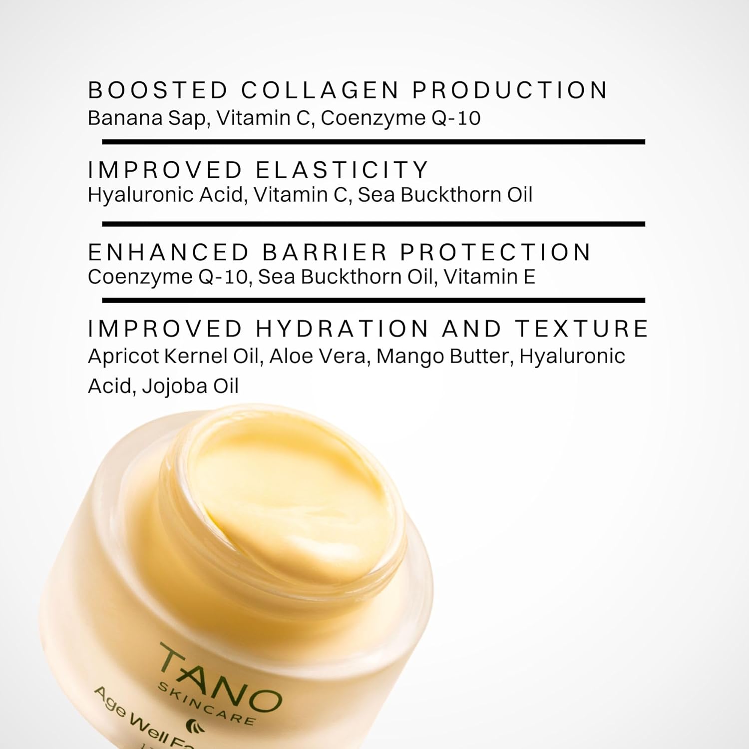 Tano Age Well Face Cream – Retinol Alternative with Banana Sap, Hyaluronic Acid, Vitamin C – Reduces Wrinkles, Firms Skin, Boosts Collagen – Fragrance Free, EU Clean, 1.7oz
