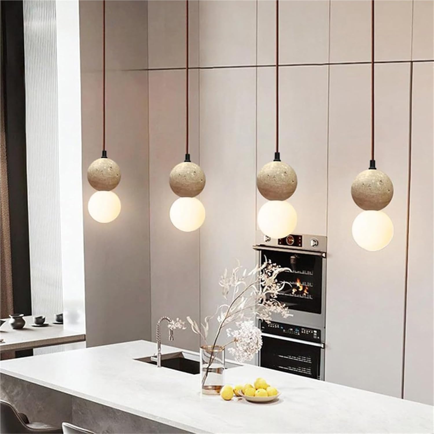 Yellow Cave Stretro Globe Black Stceiling Lamp with Globe Milk White Glass Shade Japanese-Style Kitchen Island Lighting Nordic Dinning Room Ceiling Lights G9(Yellow Hole Stone)/Yellow Hole St