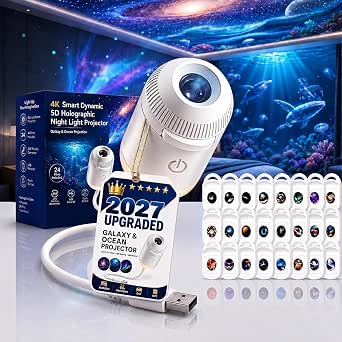 Galaxy Projector Night Light, 2-in-1 Smart Holographic Star 5D Ocean Projector, Plug and Play with Projection Films