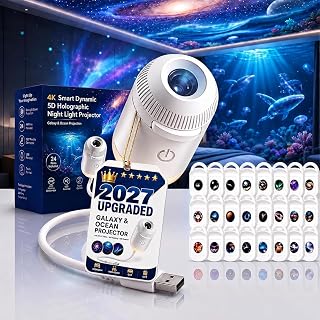 Galaxy Projector Night Light, 2-in-1 Smart Holographic Star 5d Ocean Projector, Plug and Play Star Projector with 3/6/12/24 Projection Films, 360° Space Starry Sky USB Projection