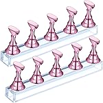 Blulu 2 Sets Nail Stand for Press on Acrylic Nails Display Practice Magnetic Fake Nail Holder for Painting Nails for False Fingernail Manicure Tool Home DIY Salon Supplies(Pink)