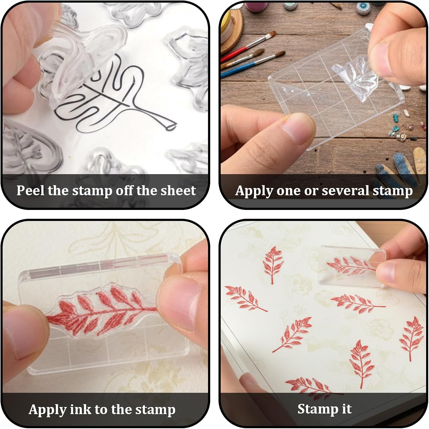 4 PCS Acrylic Stamp Block, 2 Sizes Clear Stamp Block with Grid Lines Stampings Tool, Acrylic Blocks for Stamping Acrylics Stamping Blocks for Crafting Scrapbooking Crafts, Card Making DIY Ornaments