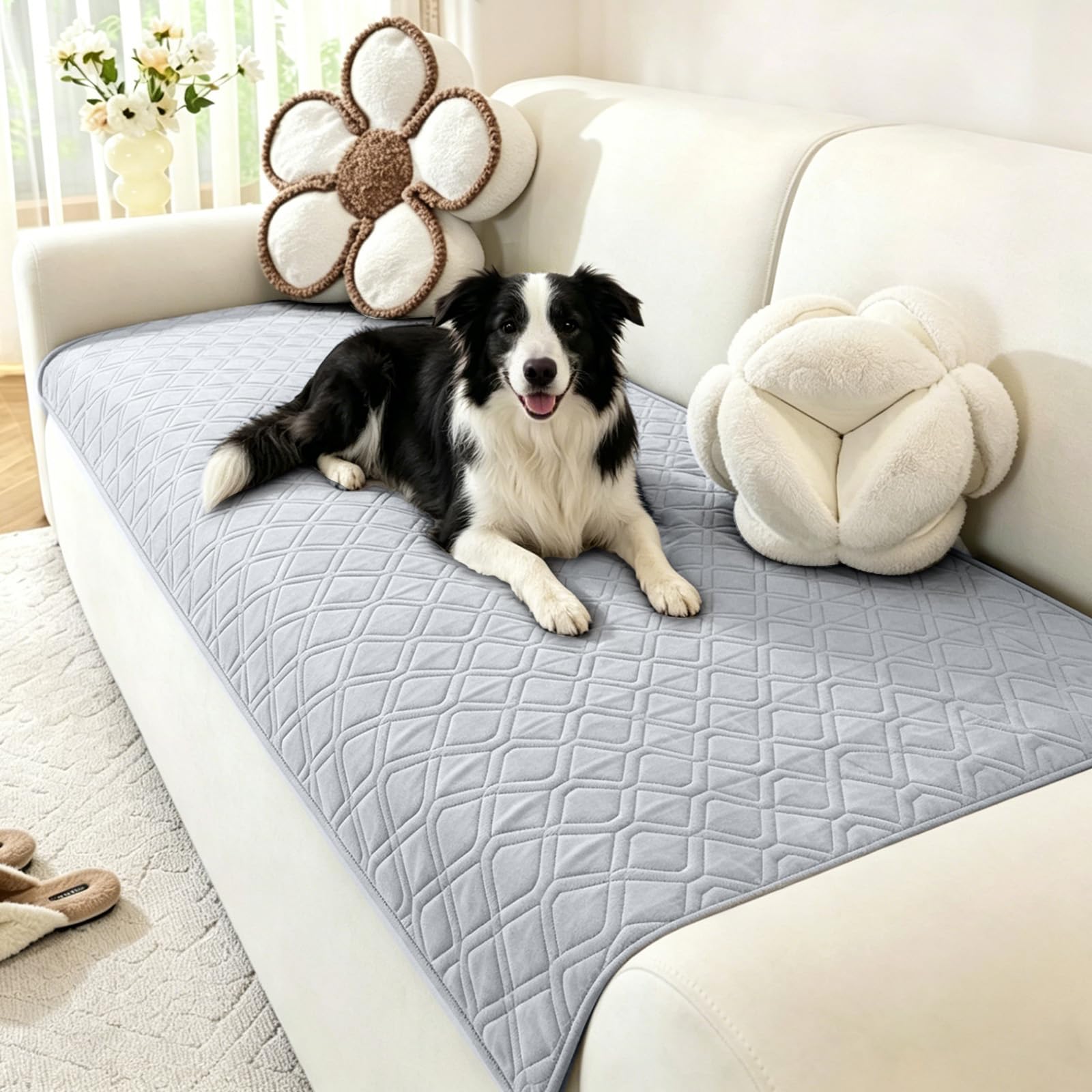 Guittly Sofa Covers 1 Seater - Waterproof Thick Couch Seat Cover for Dogs, Non-Slip Furniture Protector for Pets, Washable Corduroy Sofa Cover for Living Room (Light Grey, 70 * 70cm)