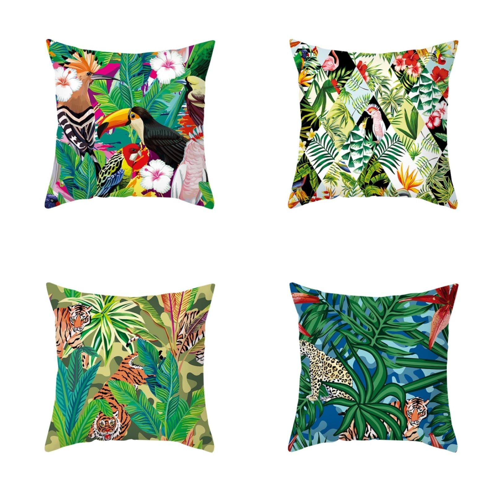 Pillow Cases 4 Pack Abstract Plants Animals Cushion Covers Soft Linen Cushions with Covers Included Washable Sofa Cushions with Invisible Zip Pillowcase Pillow Cover Breathable Cushion Cover 80x80cm