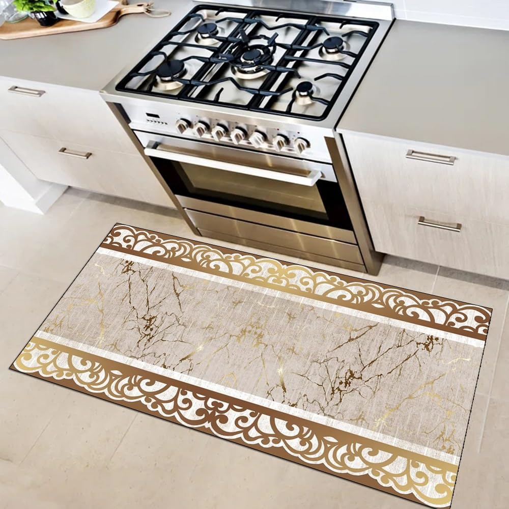 Alfombra para cocina y pasillo beige dorado decoración elegante de hogar 40x120cm