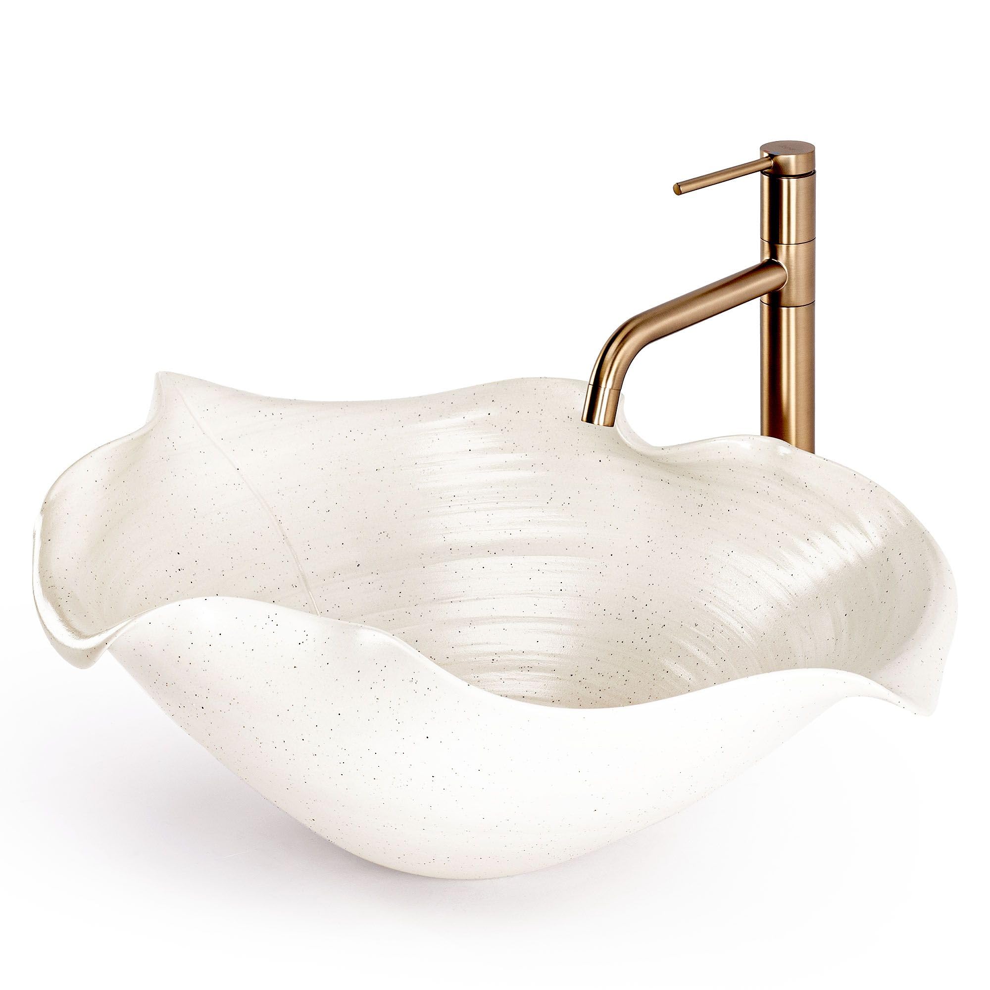 Rea - Lavabo Da Appoggio Asimmetrico Hm-02, Beige, Ecru, Pietra Artificiale, Ceramica Sanitaria, 54X40X18Cm